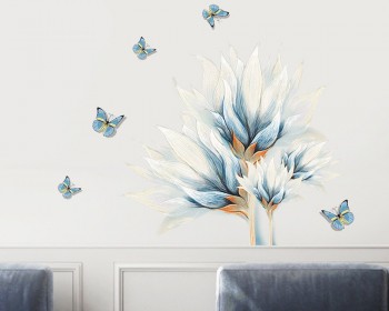 Watercolor Blue Flower with Butterflies Wall Decal Watercolor Blue Flower with Butterflies Wall Decal